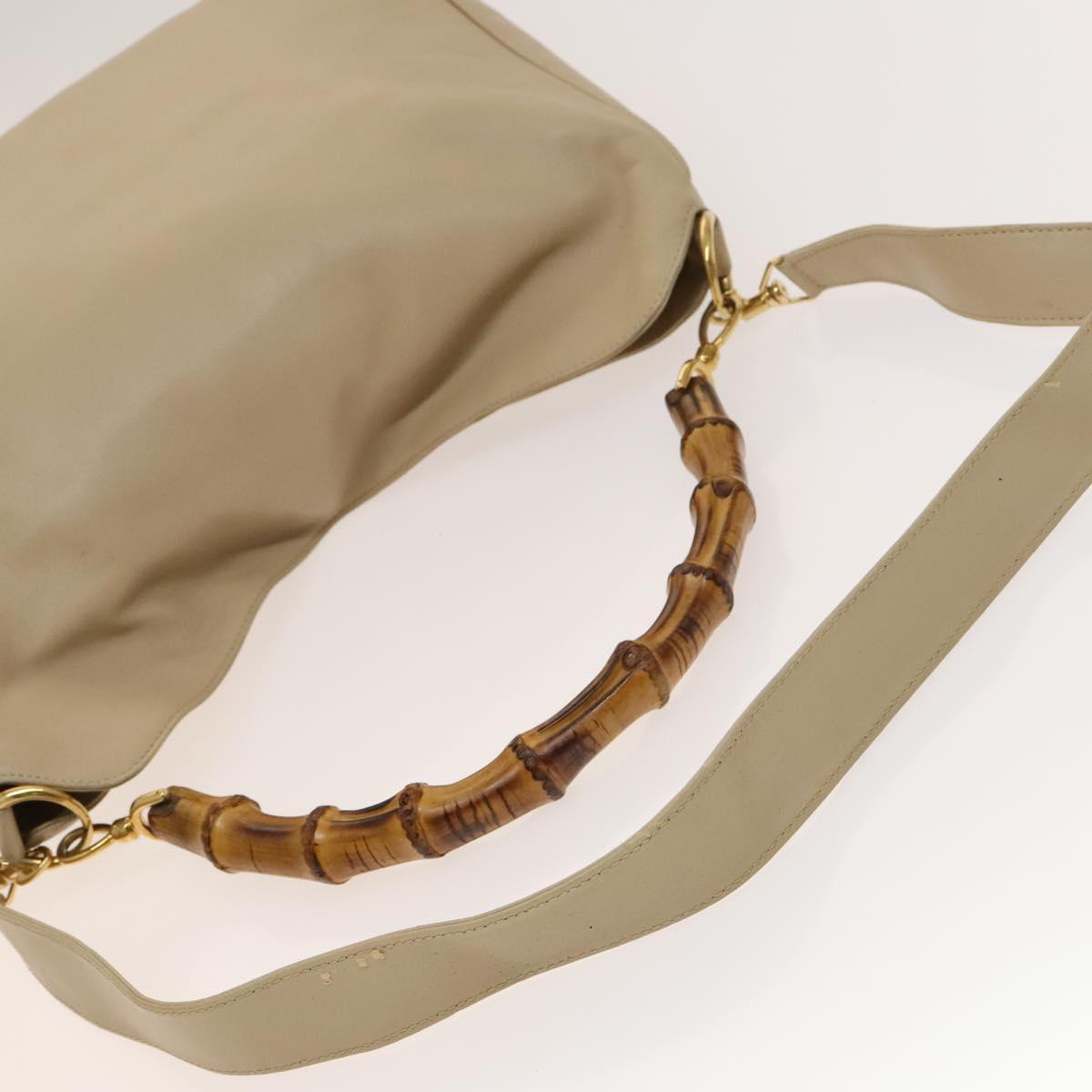 GUCCI Bamboo Shoulder Bag Leather 2way Beige Gold 001 2113 1577 Auth 138340