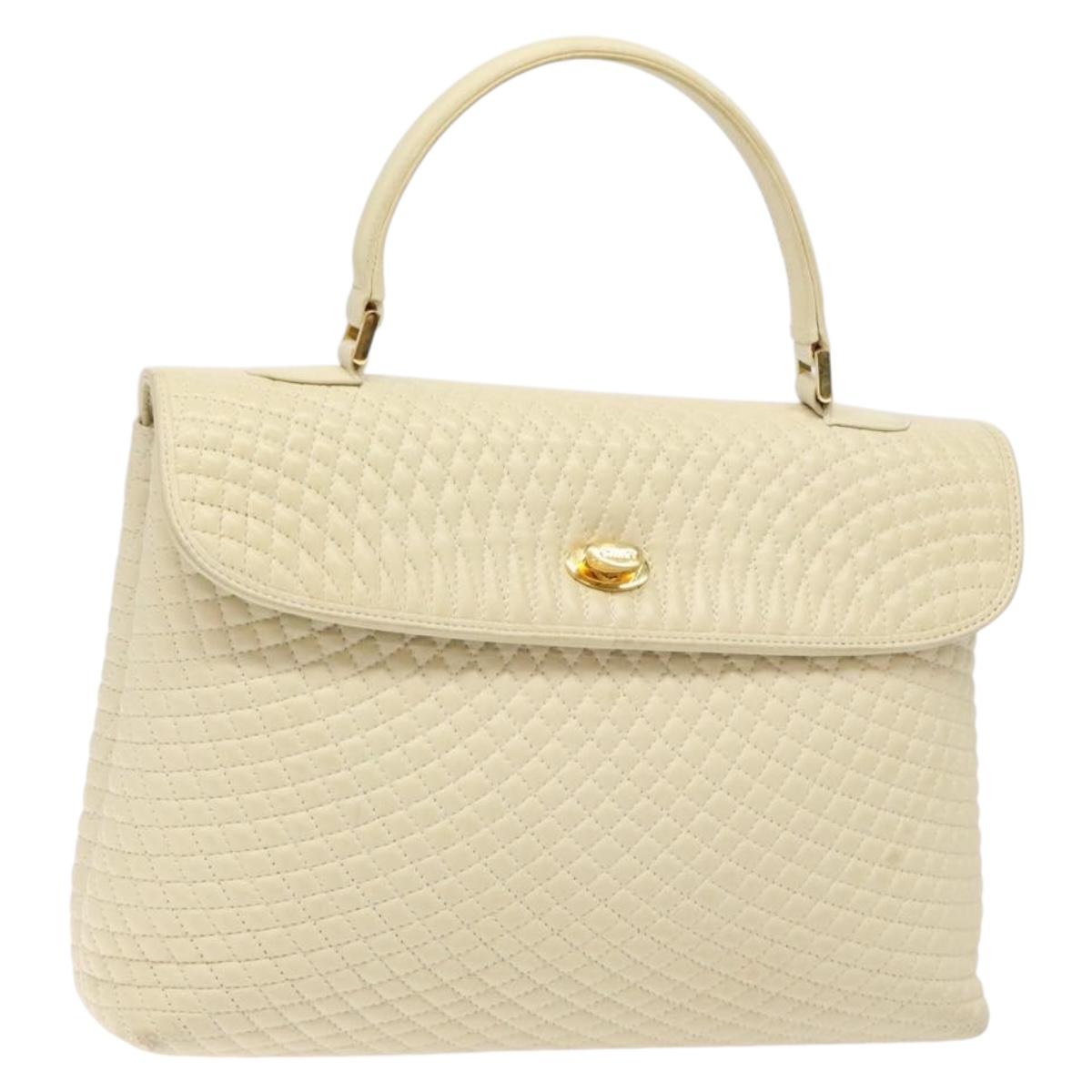 BALLY Hand Bag Leather Ivory Gold Auth 138341