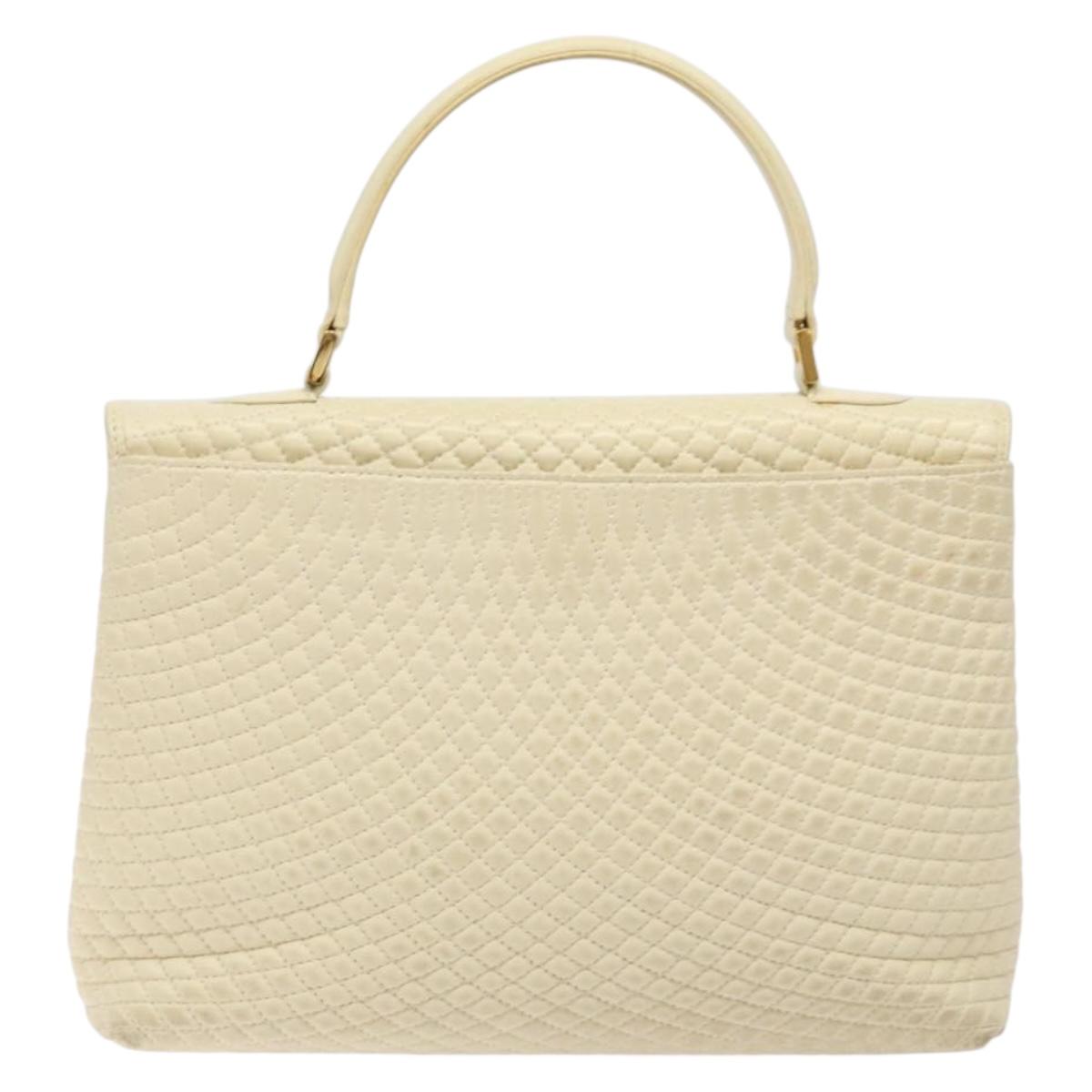 BALLY Hand Bag Leather Ivory Gold Auth 138341