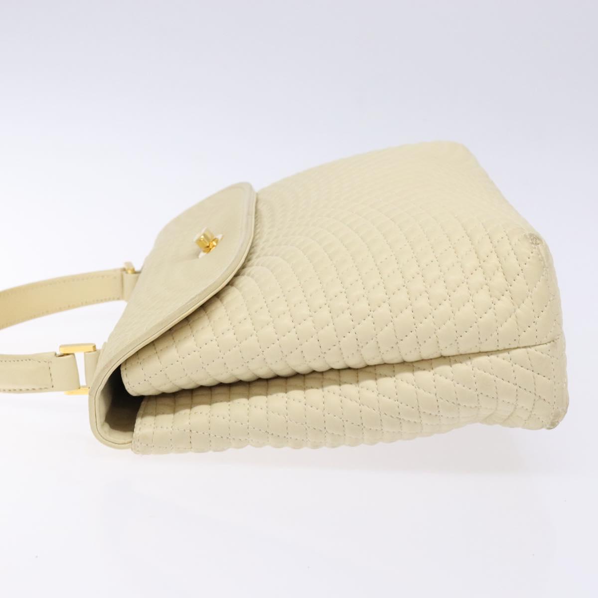 BALLY Hand Bag Leather Ivory Gold Auth 138341
