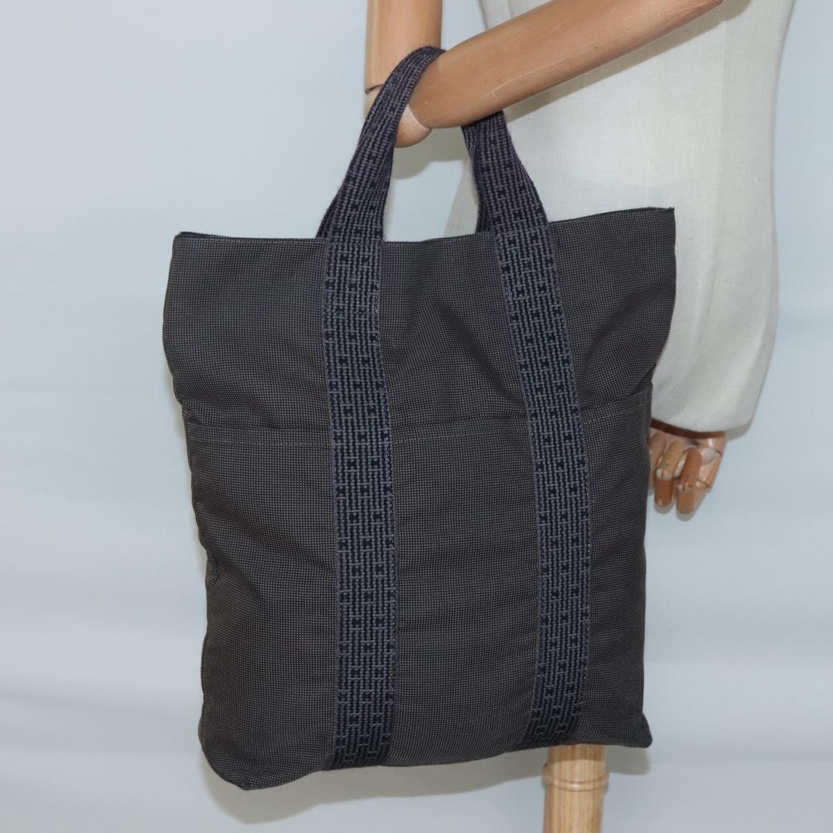 HERMES Her Line Hand Bag Canvas Gray Silver Auth 138345