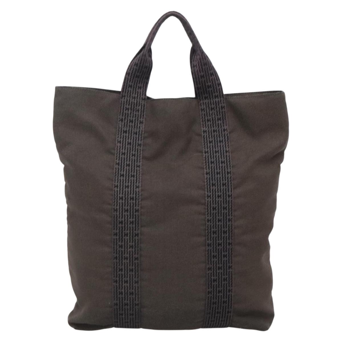 HERMES Her Line Hand Bag Canvas Gray Silver Auth 138345