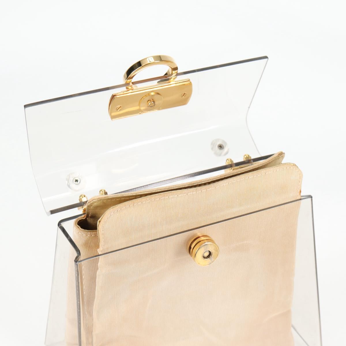 Salvatore Ferragamo Hand Bag Plastic Clear Gold Auth 138346A