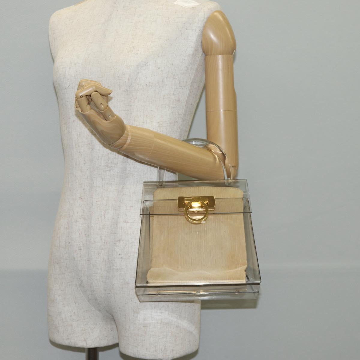 Salvatore Ferragamo Hand Bag Plastic Clear Gold Auth 138346A