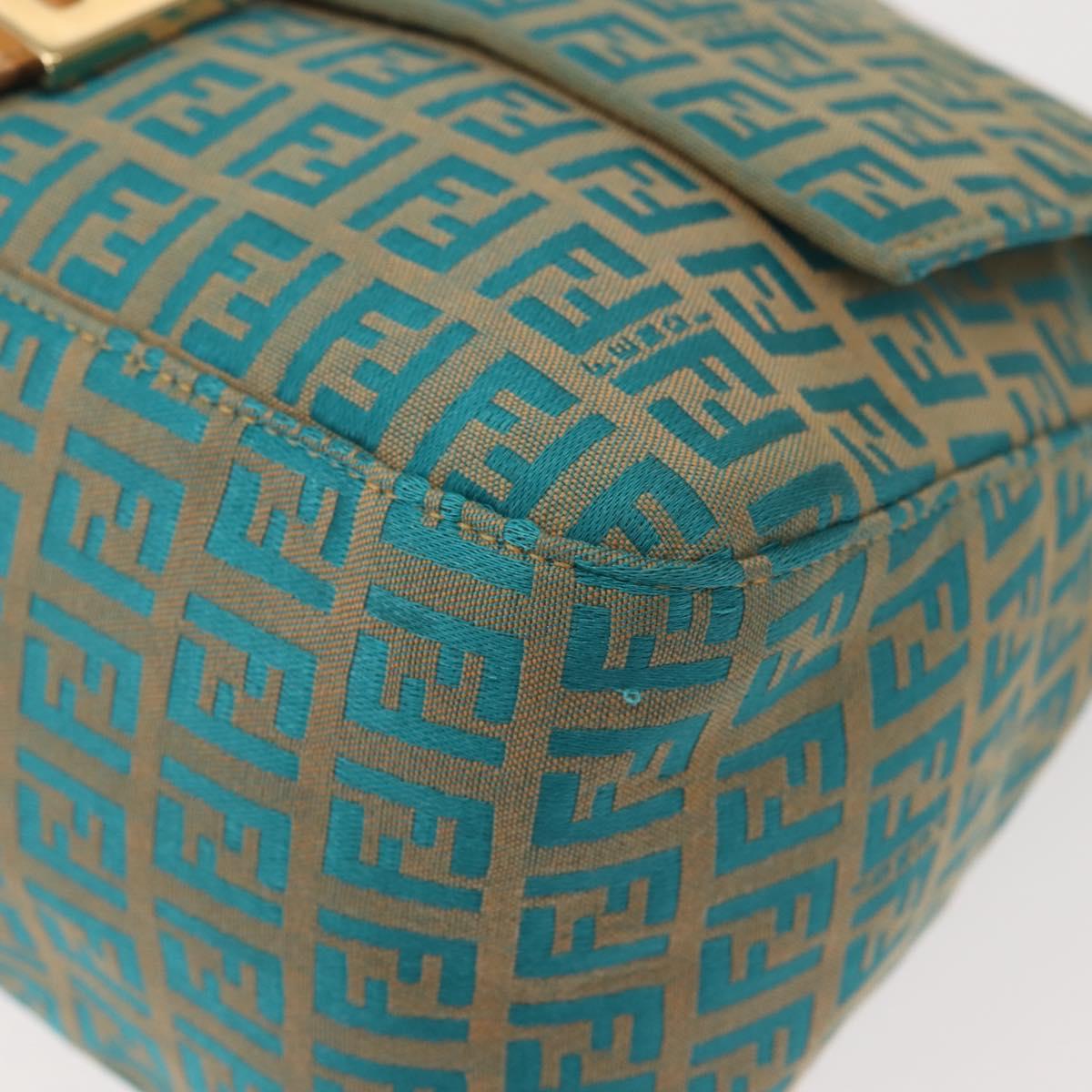 FENDI Zucchino Canvas Mamma Baguette Shoulder Bag Gold Green Auth 138349