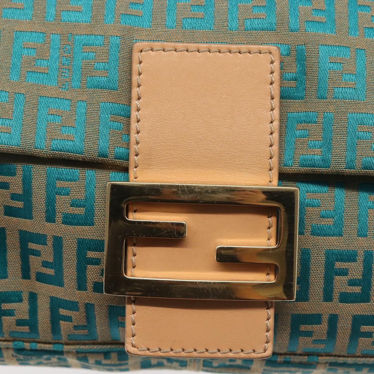 FENDI Zucchino Canvas Mamma Baguette Shoulder Bag Gold Green Auth 138349