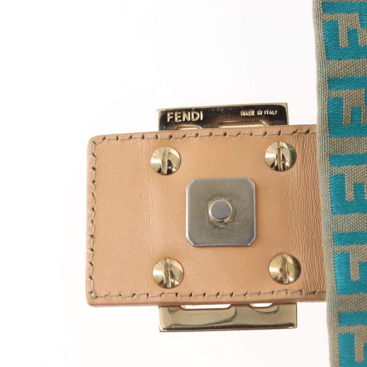 FENDI Zucchino Canvas Mamma Baguette Shoulder Bag Gold Green Auth 138349