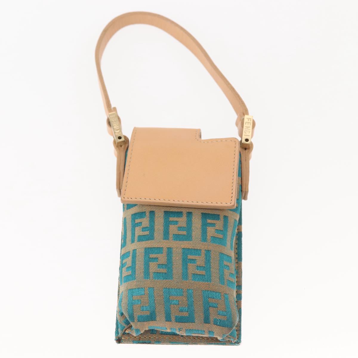 FENDI Zucchino Canvas Mamma Baguette Shoulder Bag Gold Green Auth 138349