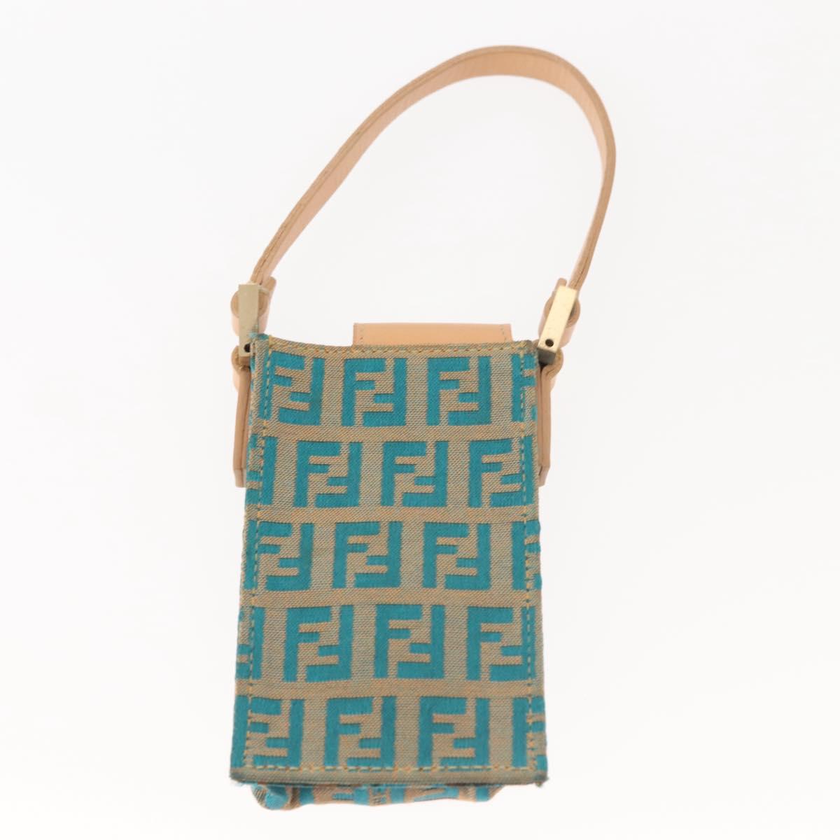 FENDI Zucchino Canvas Mamma Baguette Shoulder Bag Gold Green Auth 138349