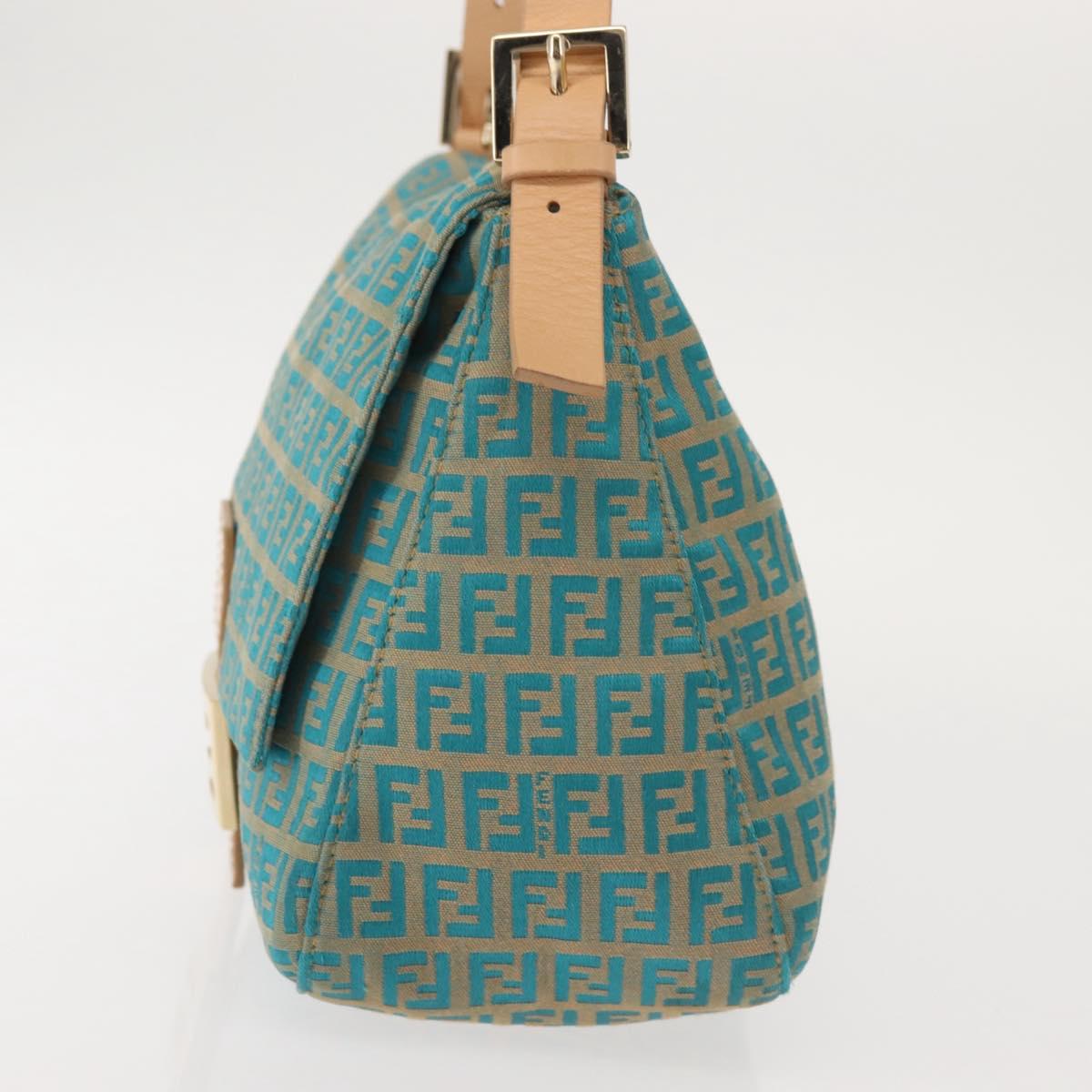 FENDI Zucchino Canvas Mamma Baguette Shoulder Bag Gold Green Auth 138349