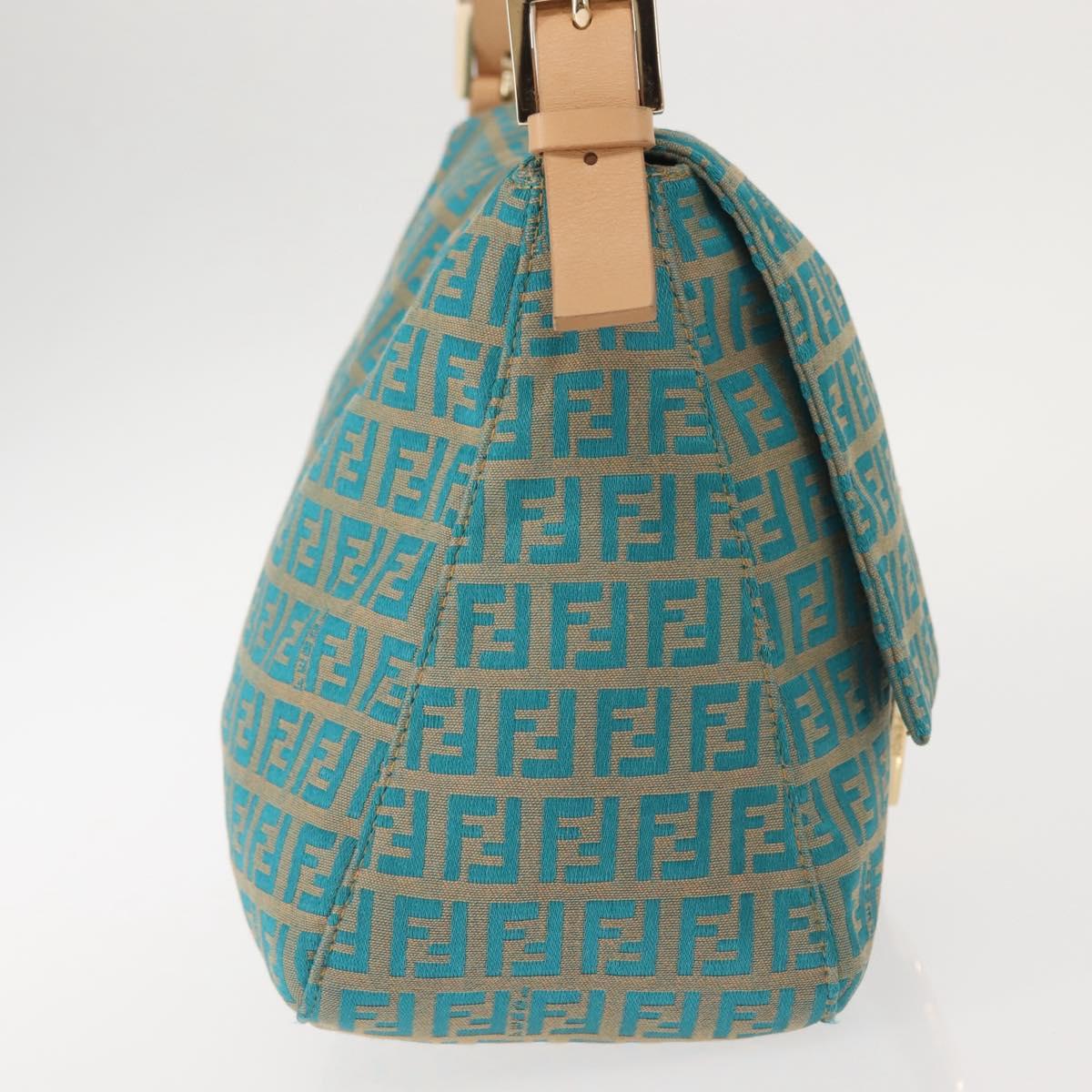 FENDI Zucchino Canvas Mamma Baguette Shoulder Bag Gold Green Auth 138349