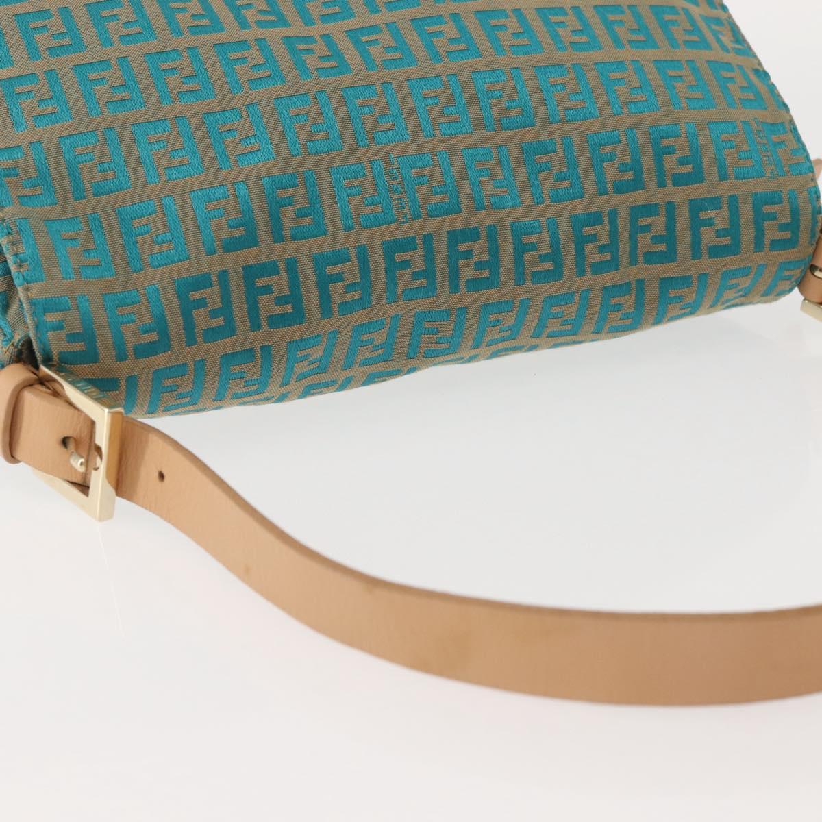 FENDI Zucchino Canvas Mamma Baguette Shoulder Bag Gold Green Auth 138349