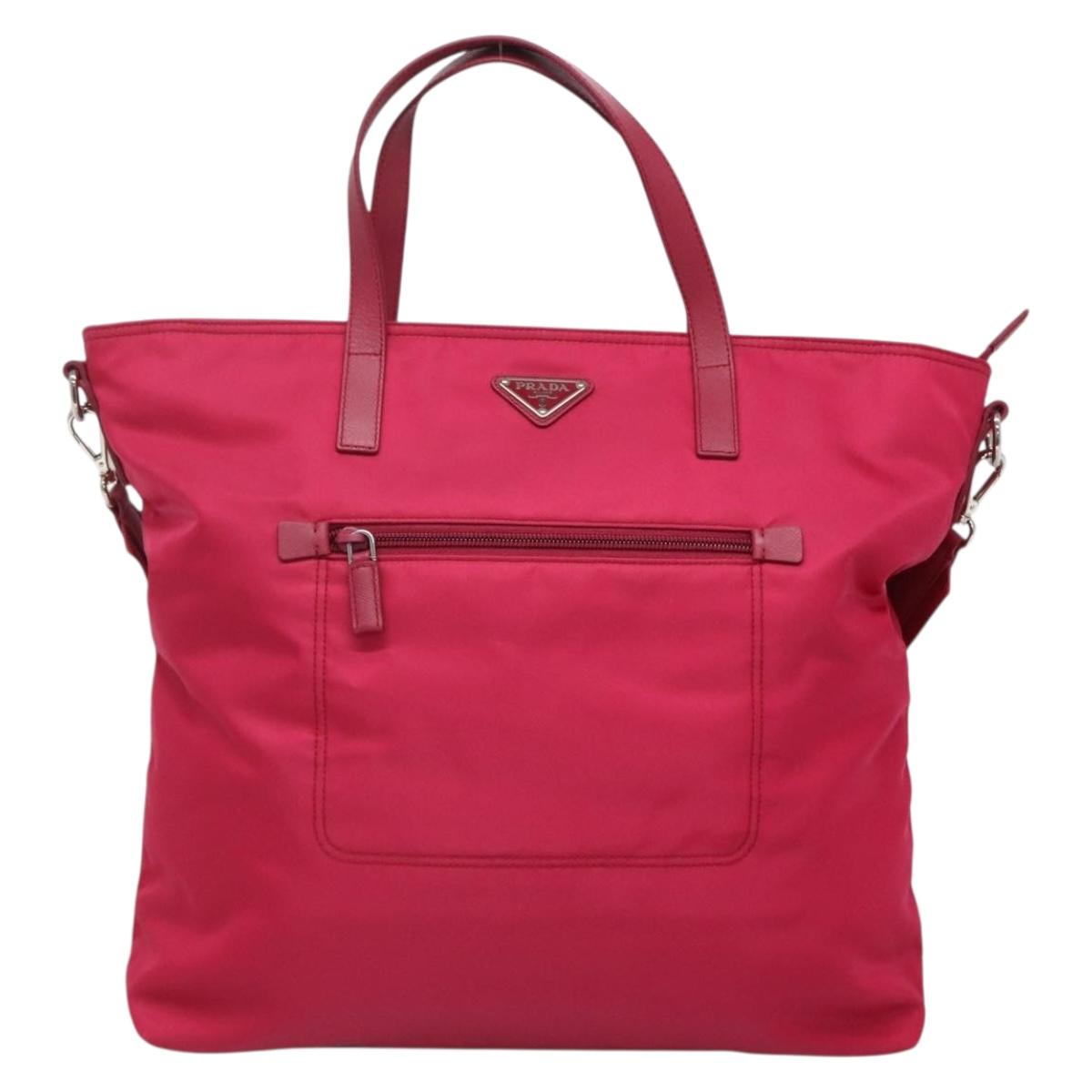 PRADA Tote Bag Nylon 2way Pink Silver Auth 138350