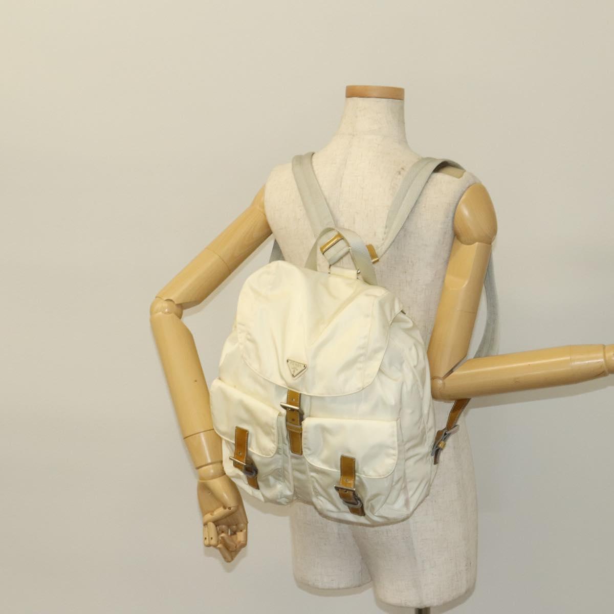 PRADA Backpack Nylon White Silver Auth 138353