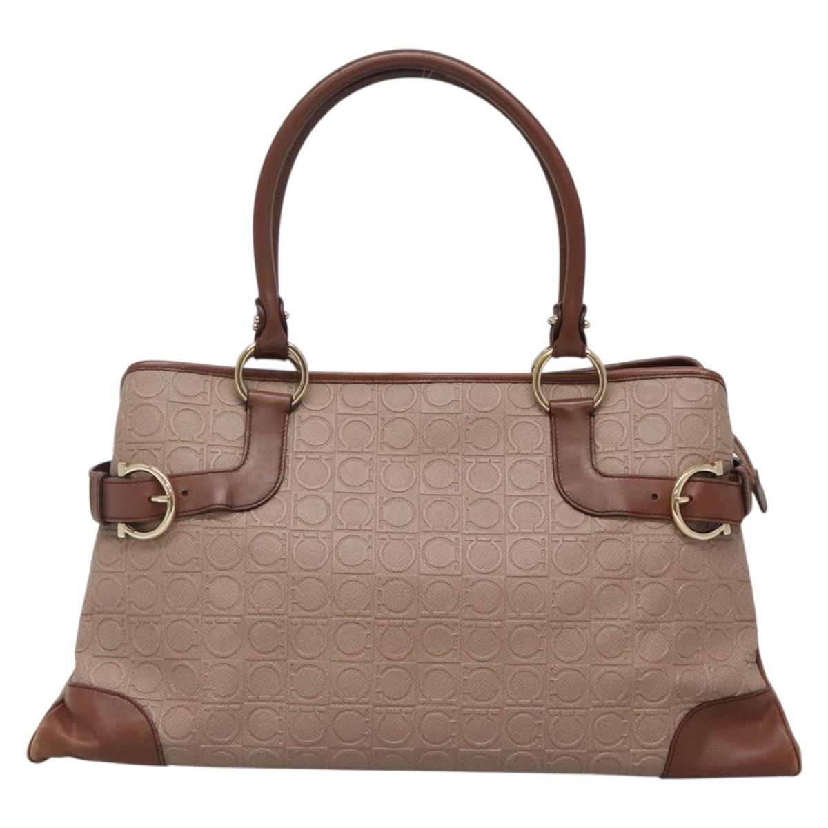 Salvatore Ferragamo Gancini Tote Bag Leather Brown Gold Auth 138354