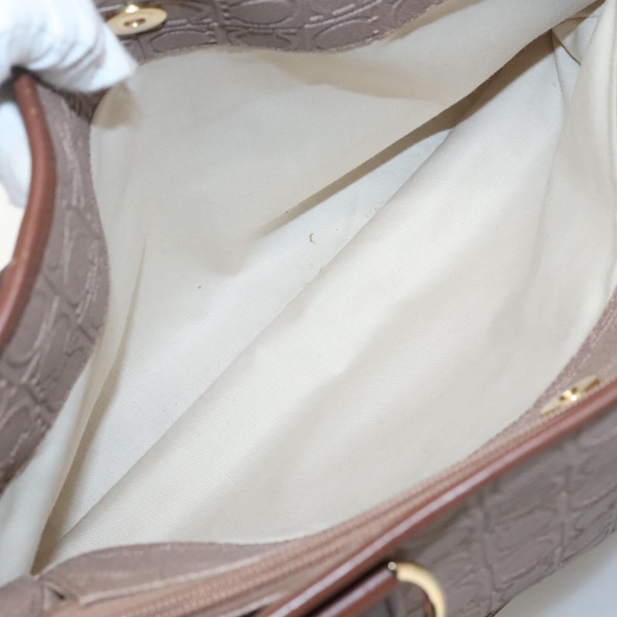 Salvatore Ferragamo Gancini Tote Bag Leather Brown Gold Auth 138354