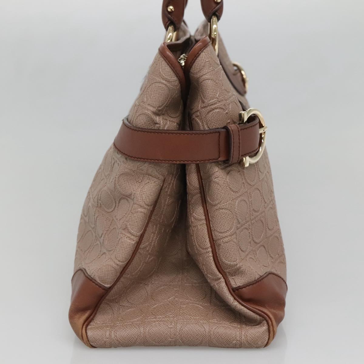 Salvatore Ferragamo Gancini Tote Bag Leather Brown Gold Auth 138354