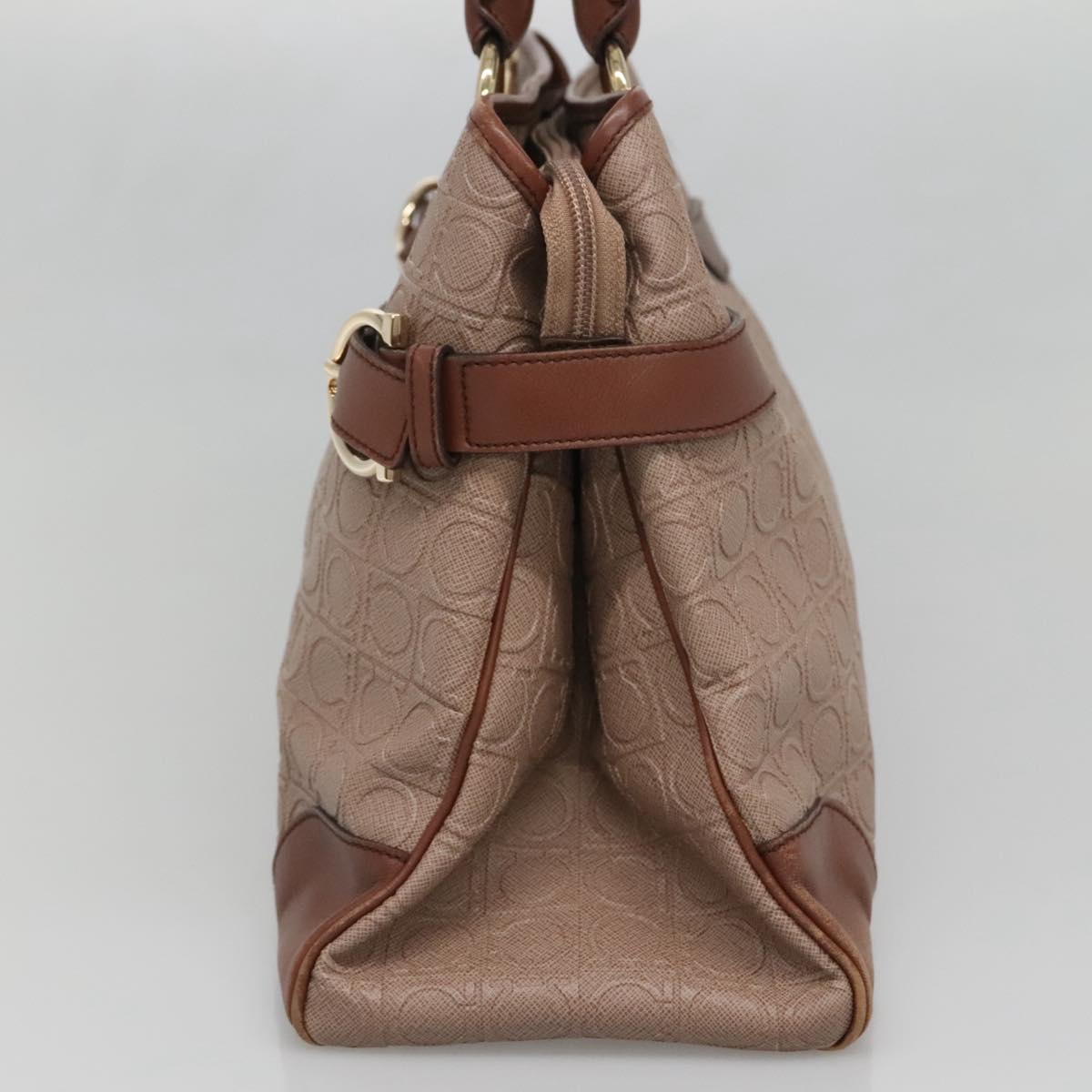 Salvatore Ferragamo Gancini Tote Bag Leather Brown Gold Auth 138354