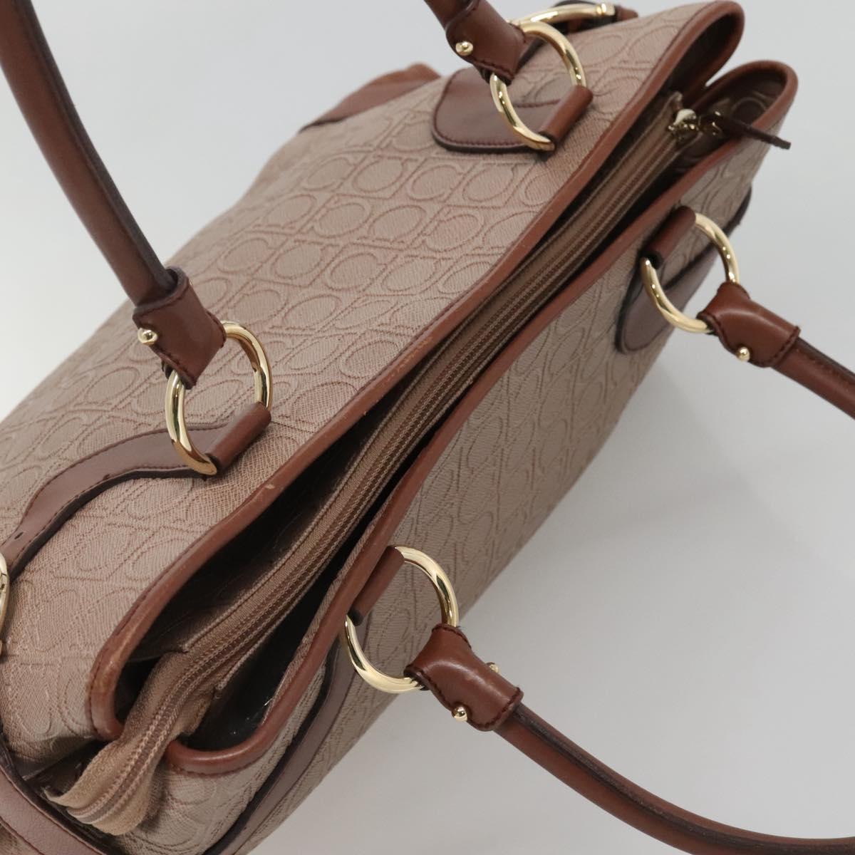 Salvatore Ferragamo Gancini Tote Bag Leather Brown Gold Auth 138354