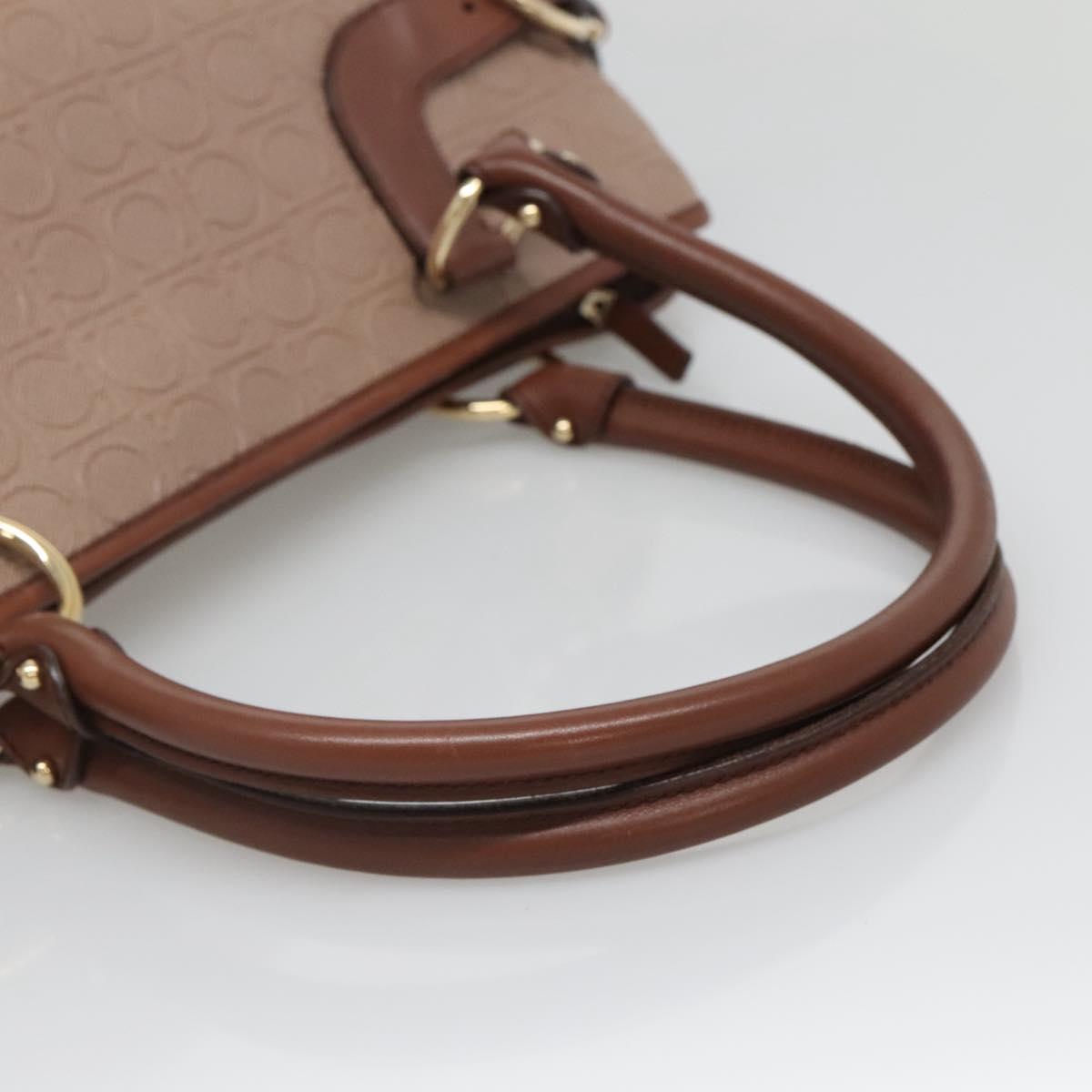 Salvatore Ferragamo Gancini Tote Bag Leather Brown Gold Auth 138354
