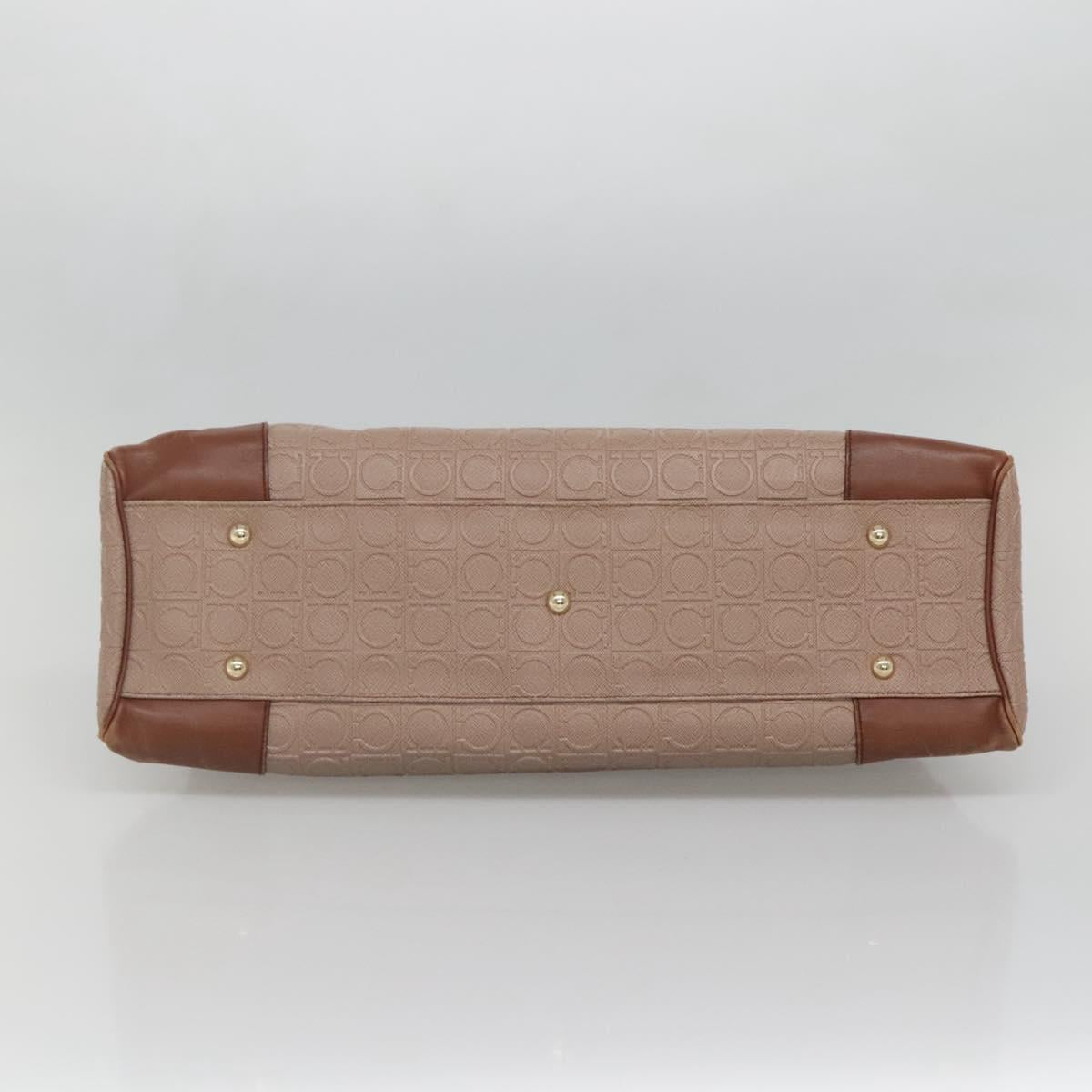 Salvatore Ferragamo Gancini Tote Bag Leather Brown Gold Auth 138354