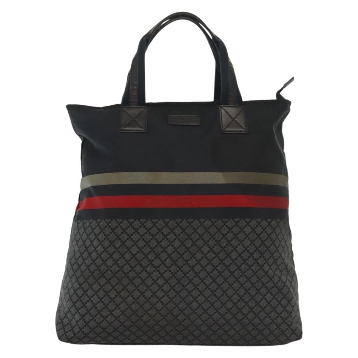 GUCCI Diamante Hand Bag Nylon Navy Gray Silver 268112 Auth 138357