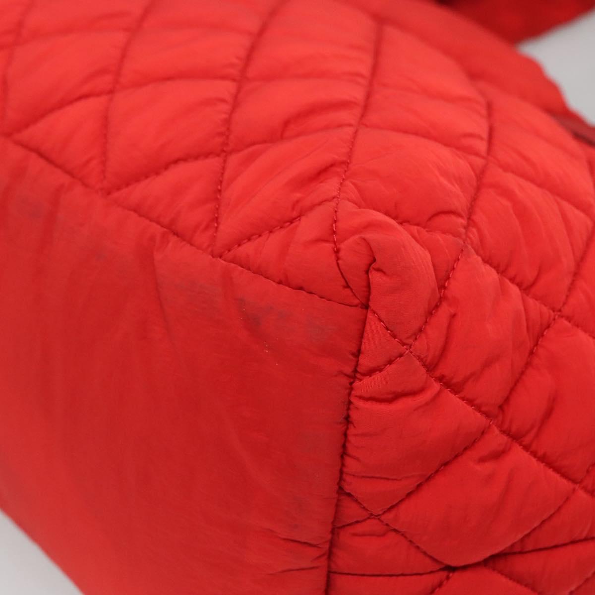 CHANEL Coco Cocoon Hand Bag Nylon Red Silver CC Auth 138367
