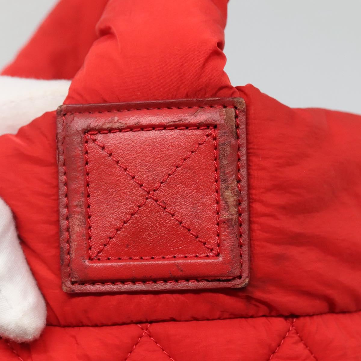 CHANEL Coco Cocoon Hand Bag Nylon Red Silver CC Auth 138367