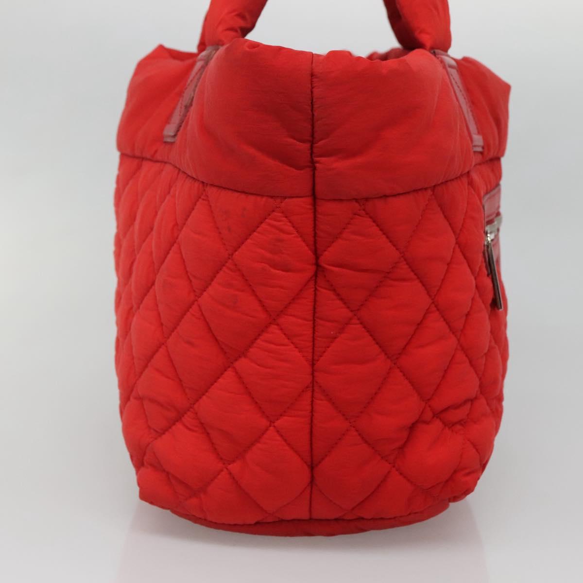CHANEL Coco Cocoon Hand Bag Nylon Red Silver CC Auth 138367