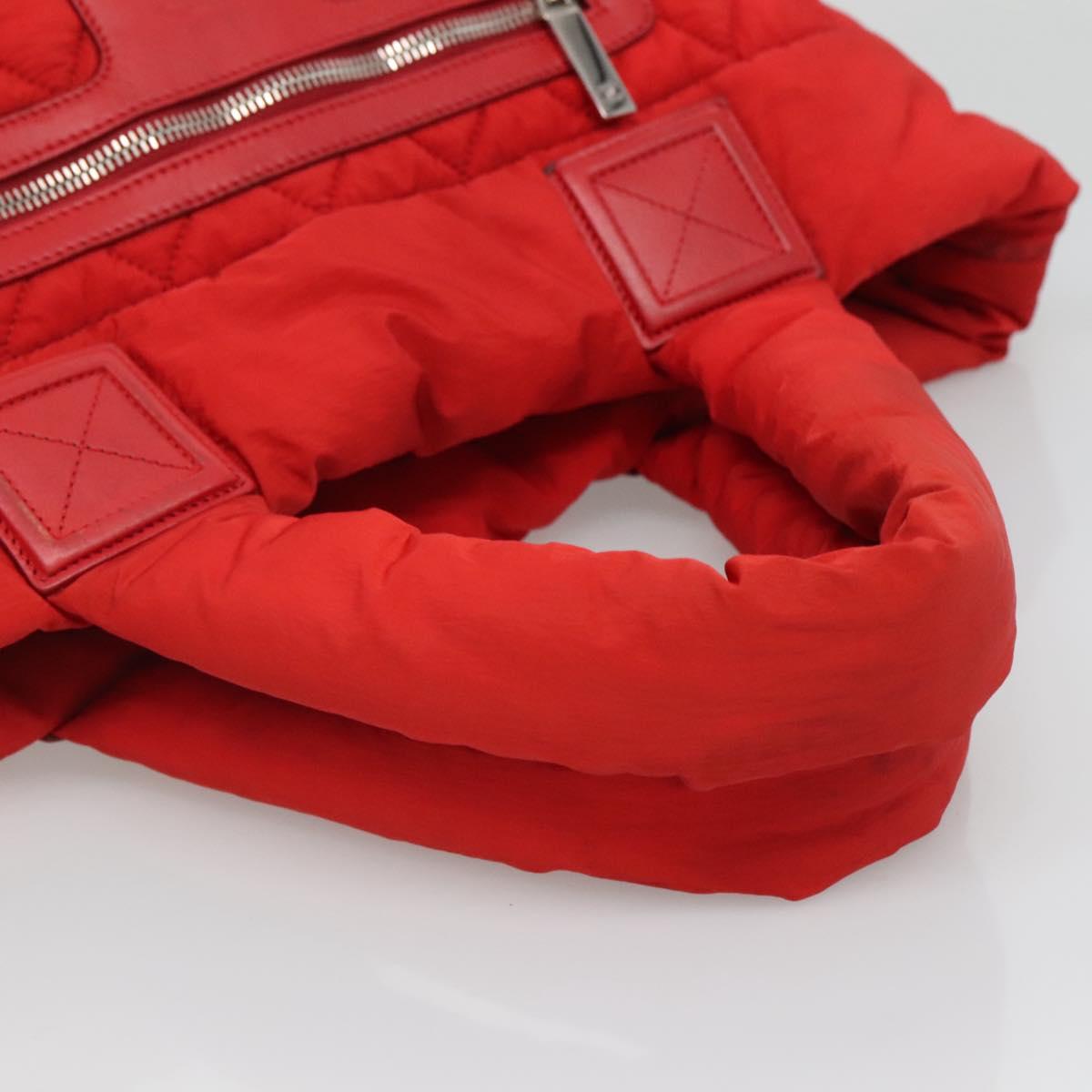 CHANEL Coco Cocoon Hand Bag Nylon Red Silver CC Auth 138367
