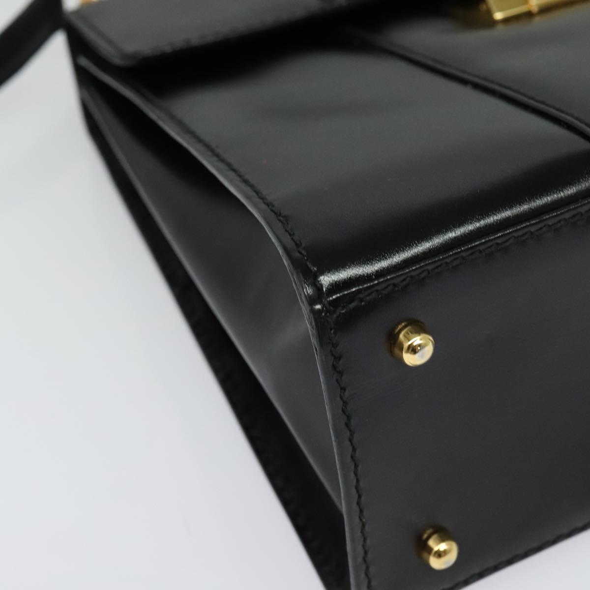 GUCCI Hand Bag Leather 2way Black Gold Auth 138368