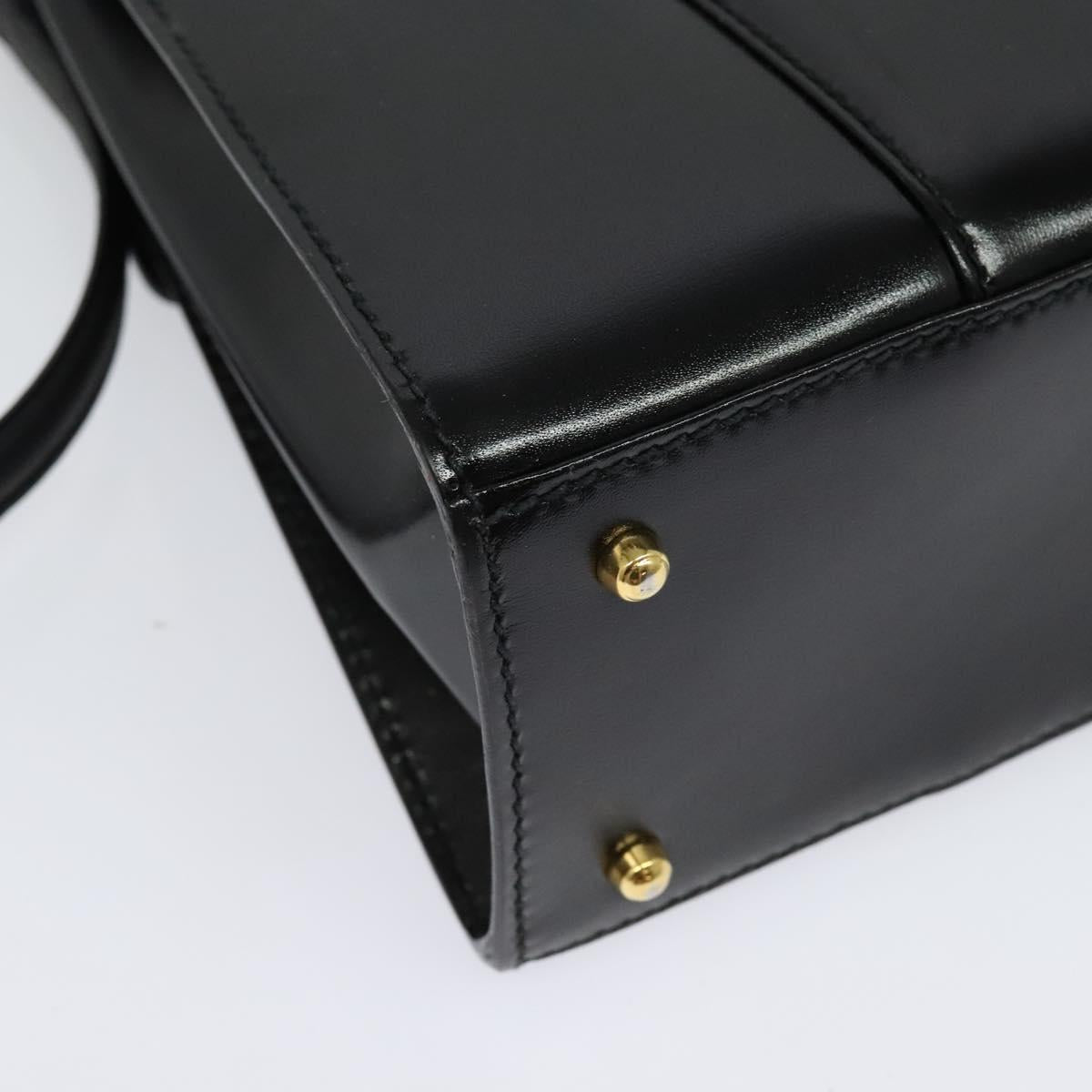 GUCCI Hand Bag Leather 2way Black Gold Auth 138368