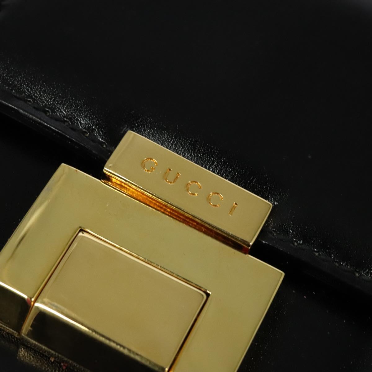 GUCCI Hand Bag Leather 2way Black Gold Auth 138368