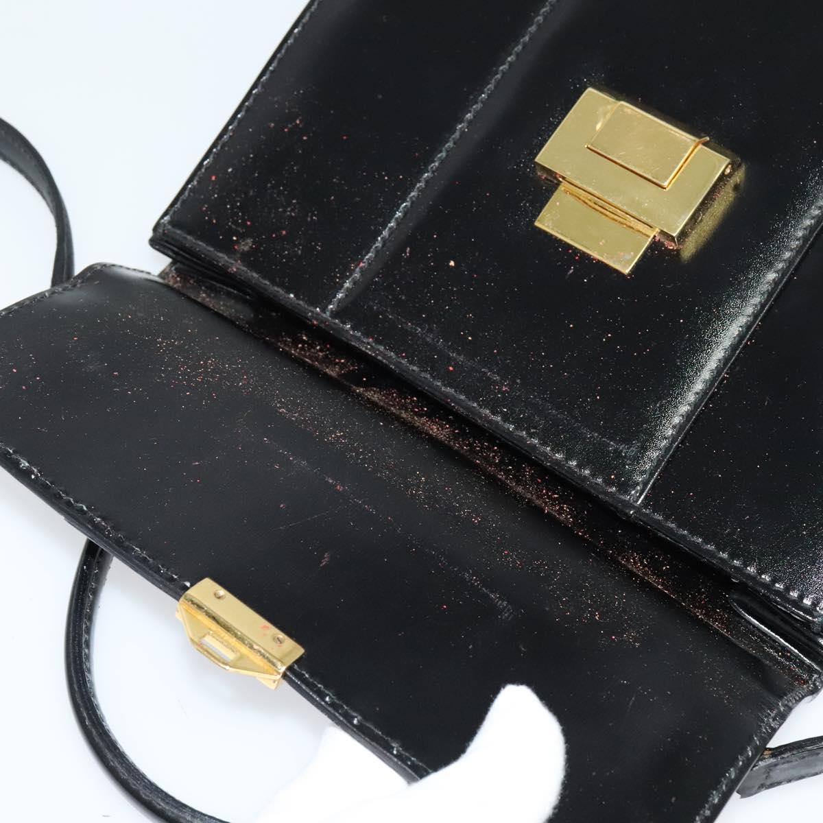 GUCCI Hand Bag Leather 2way Black Gold Auth 138368