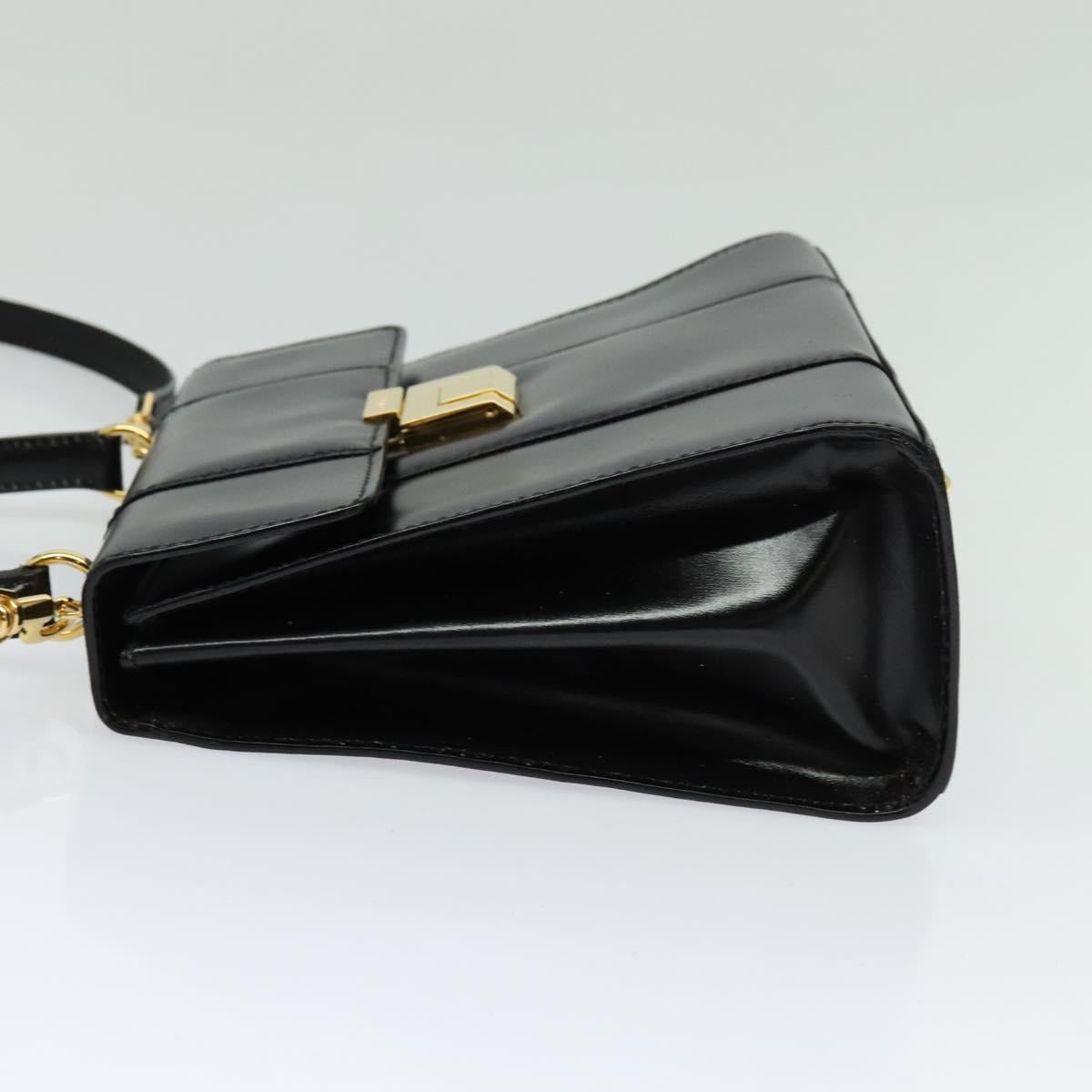GUCCI Hand Bag Leather 2way Black Gold Auth 138368