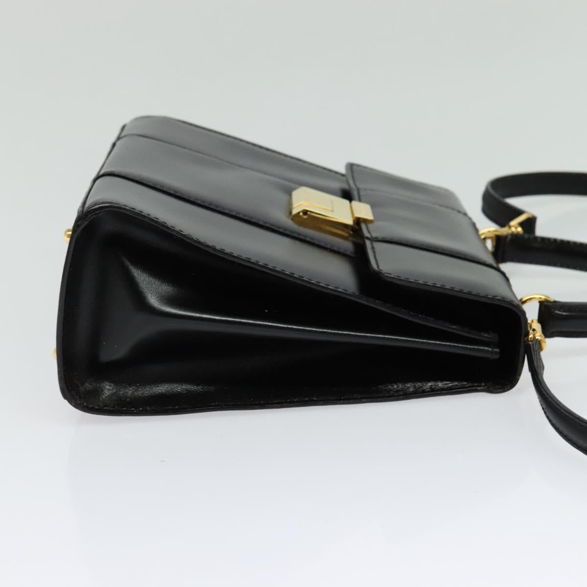 GUCCI Hand Bag Leather 2way Black Gold Auth 138368