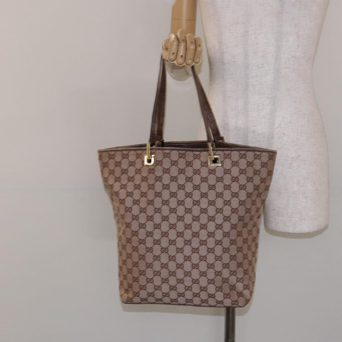 GUCCI GG Canvas Tote Bag Brown Gold 002 1098 Auth 138369