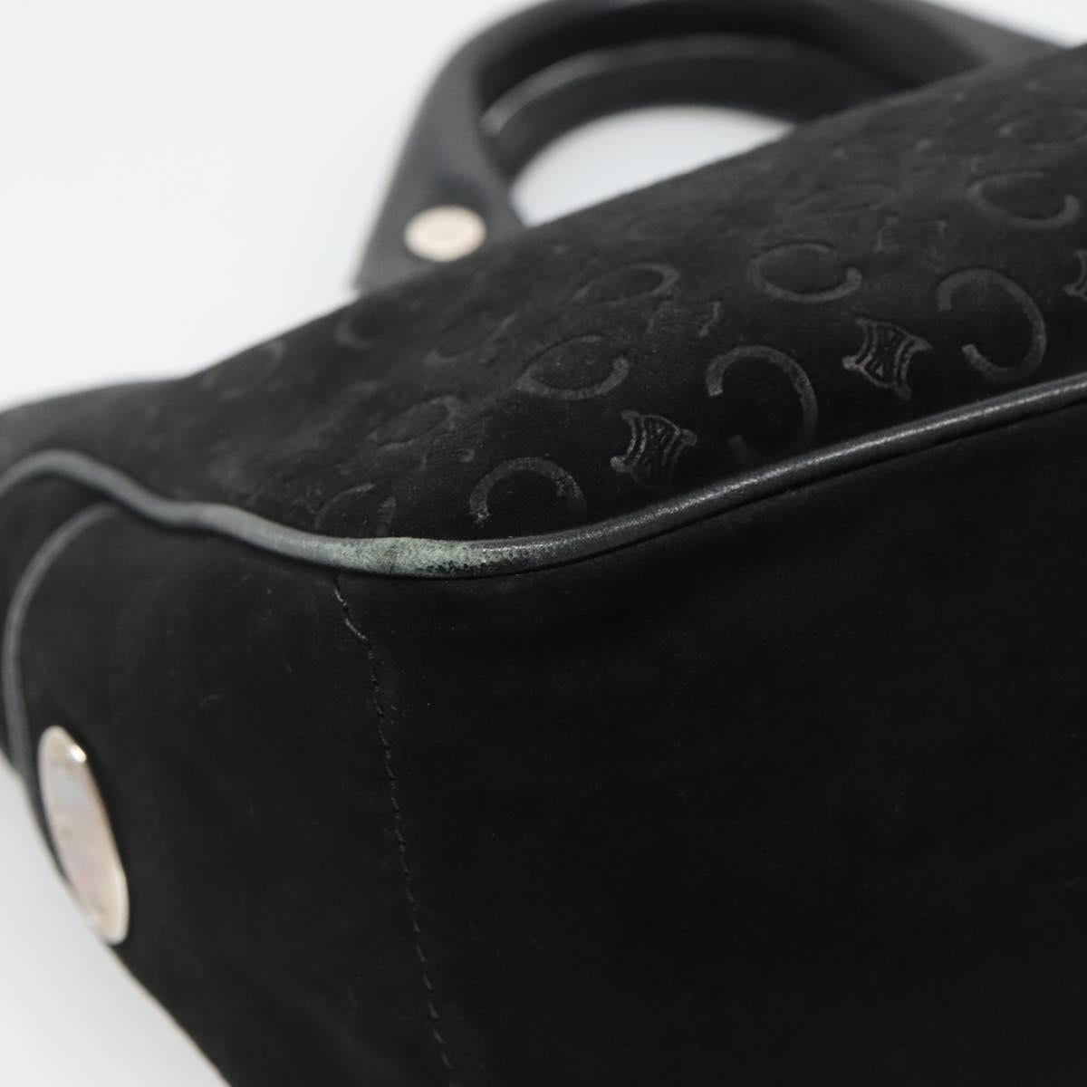 CELINE C Macadam Canvas Hand Bag Suede Black Silver Auth 138370