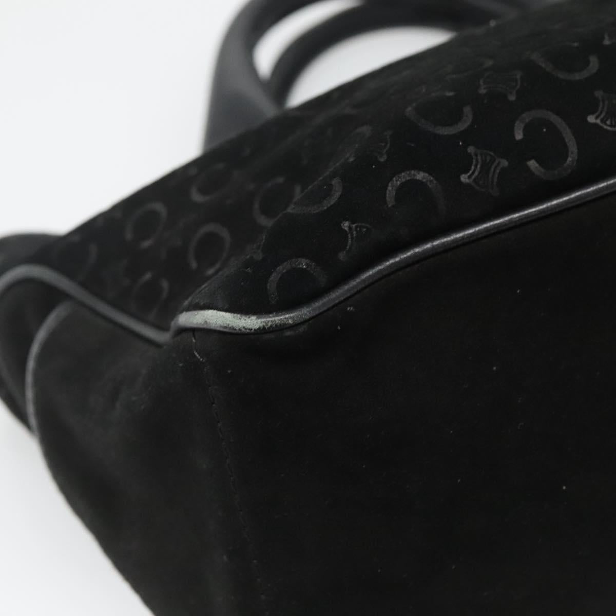 CELINE C Macadam Canvas Hand Bag Suede Black Silver Auth 138370