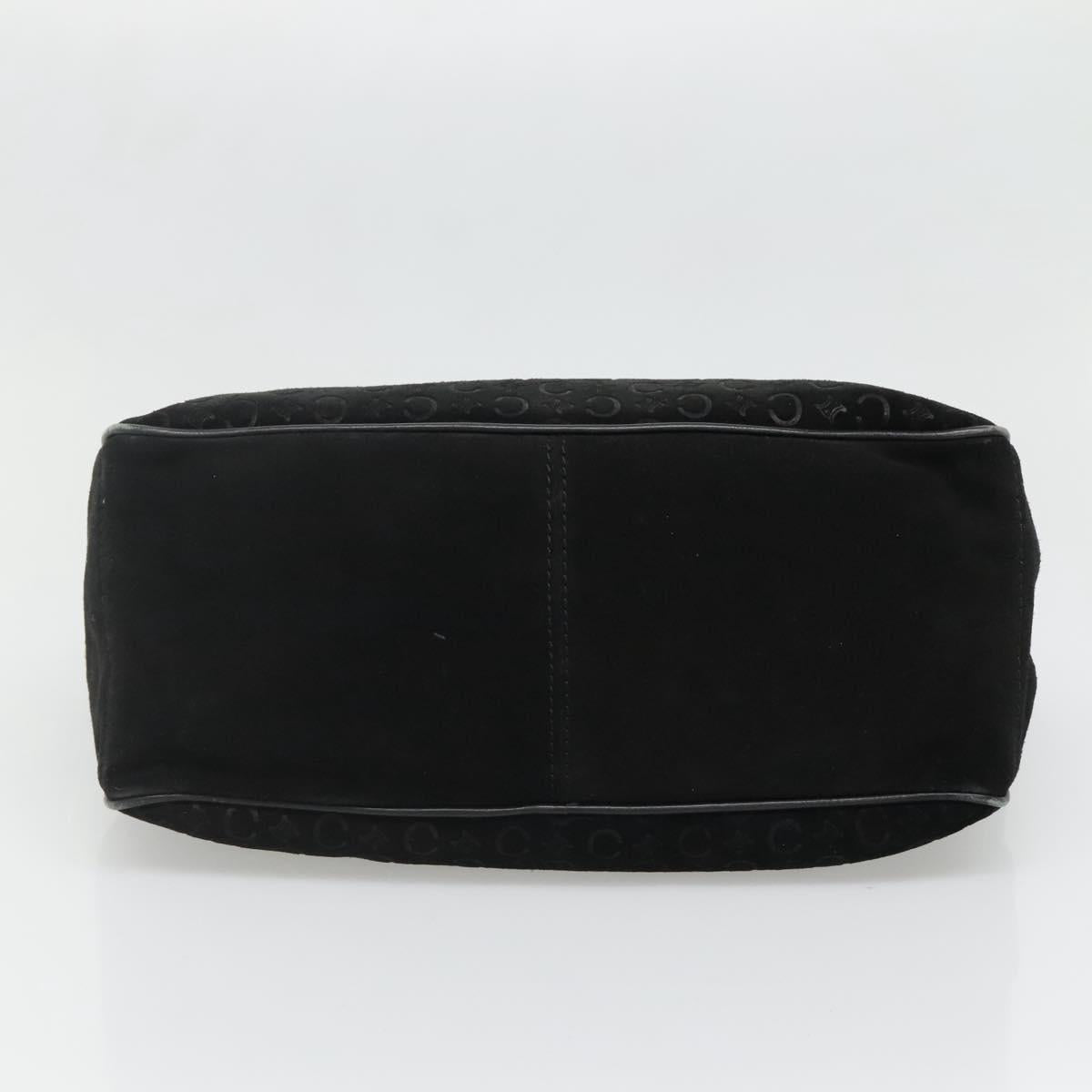 CELINE C Macadam Canvas Hand Bag Suede Black Silver Auth 138370