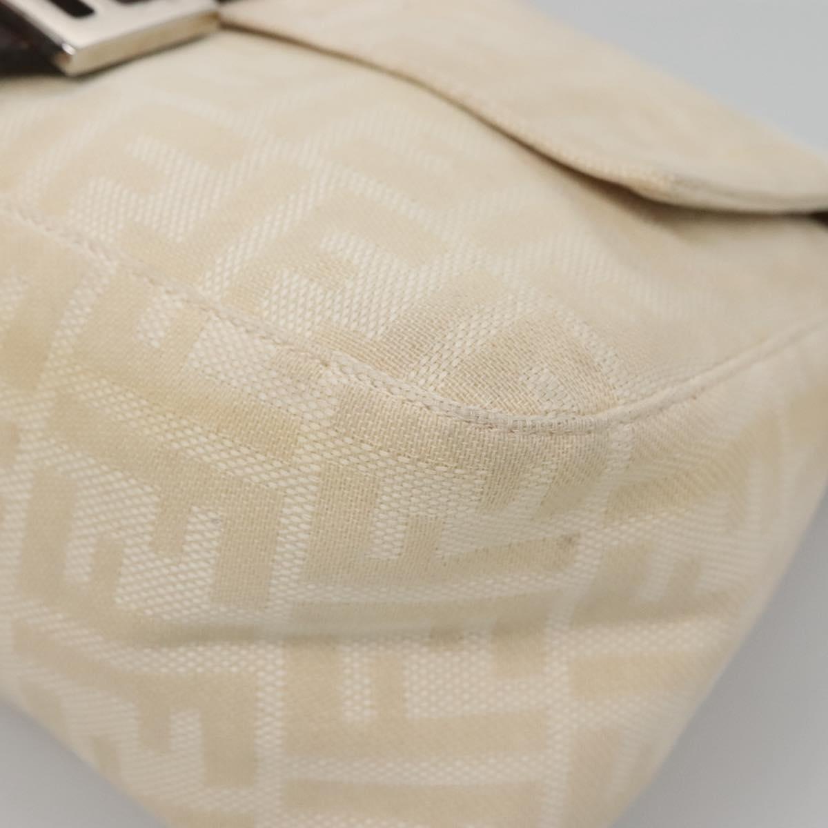 FENDI Zucca Canvas Mamma Baguette Shoulder Bag Beige Silver Auth 138371