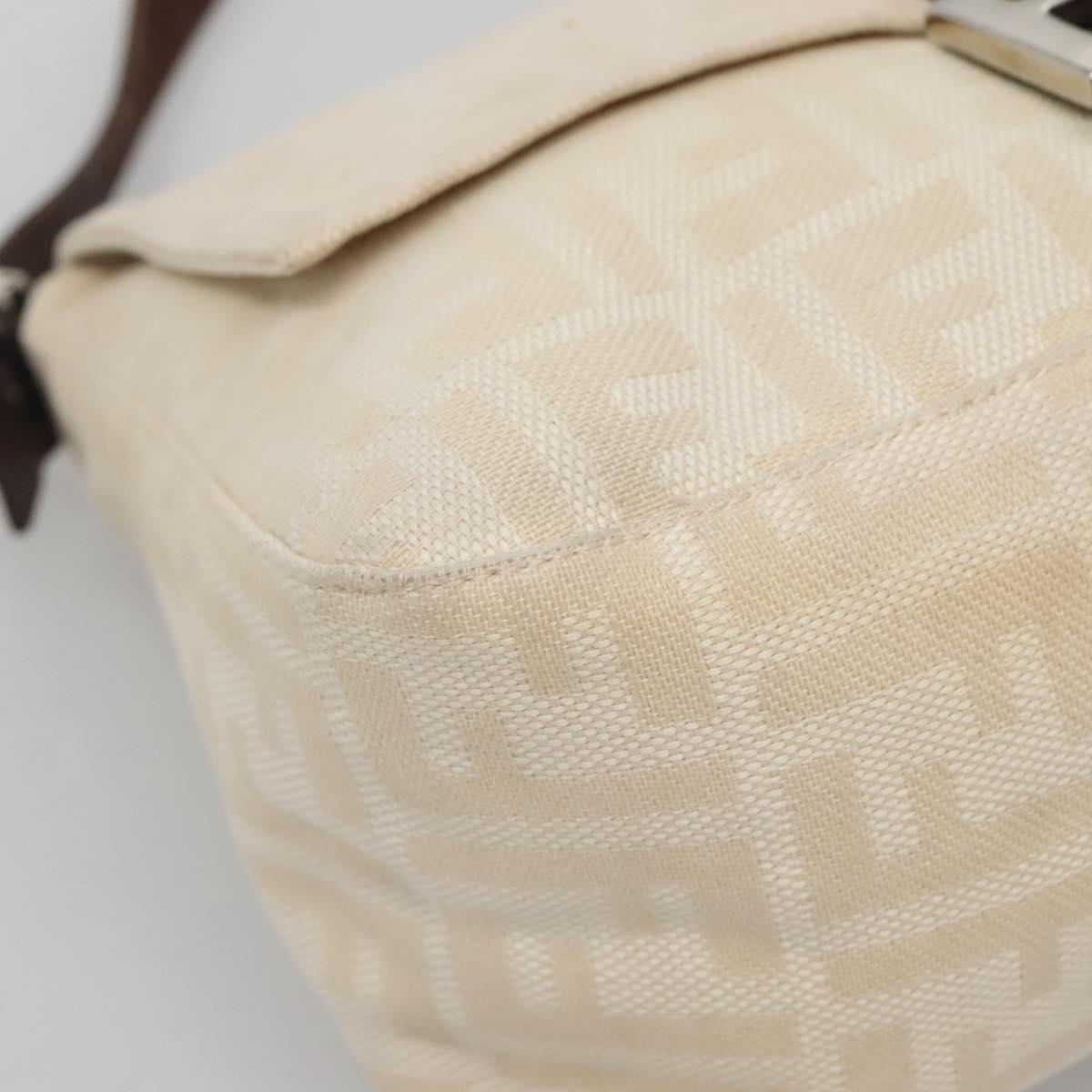 FENDI Zucca Canvas Mamma Baguette Shoulder Bag Beige Silver Auth 138371