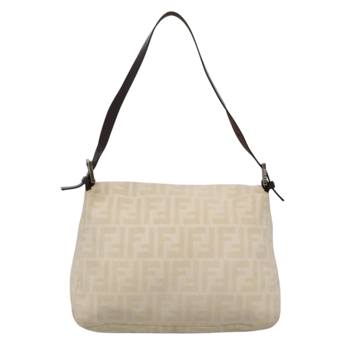 FENDI Zucca Canvas Mamma Baguette Shoulder Bag Beige Silver Auth 138371