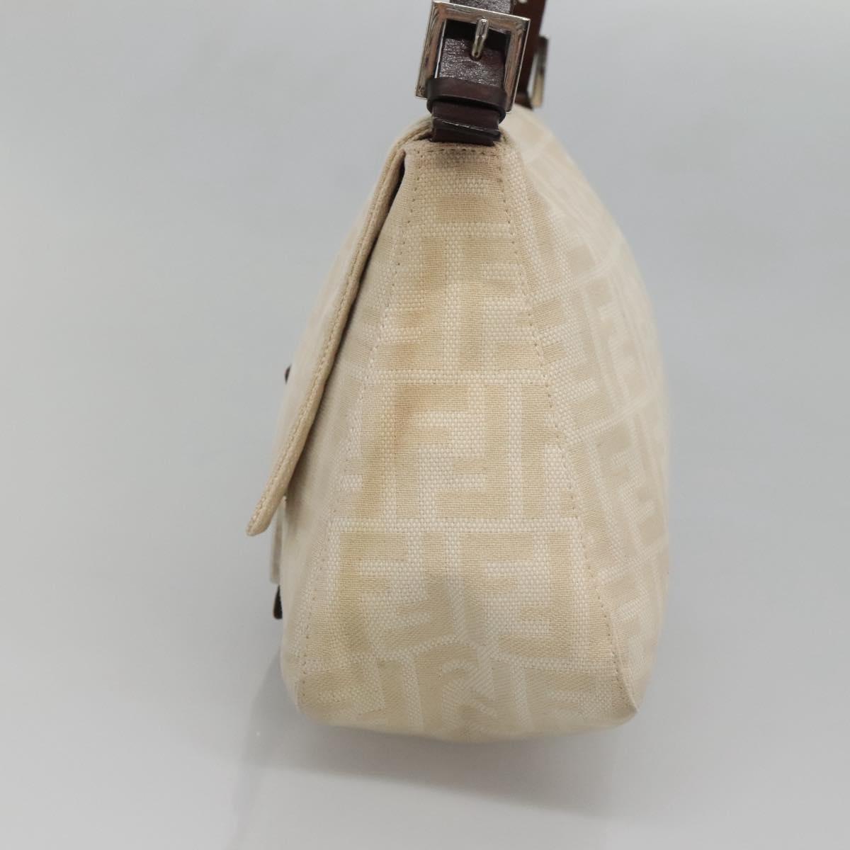 FENDI Zucca Canvas Mamma Baguette Shoulder Bag Beige Silver Auth 138371