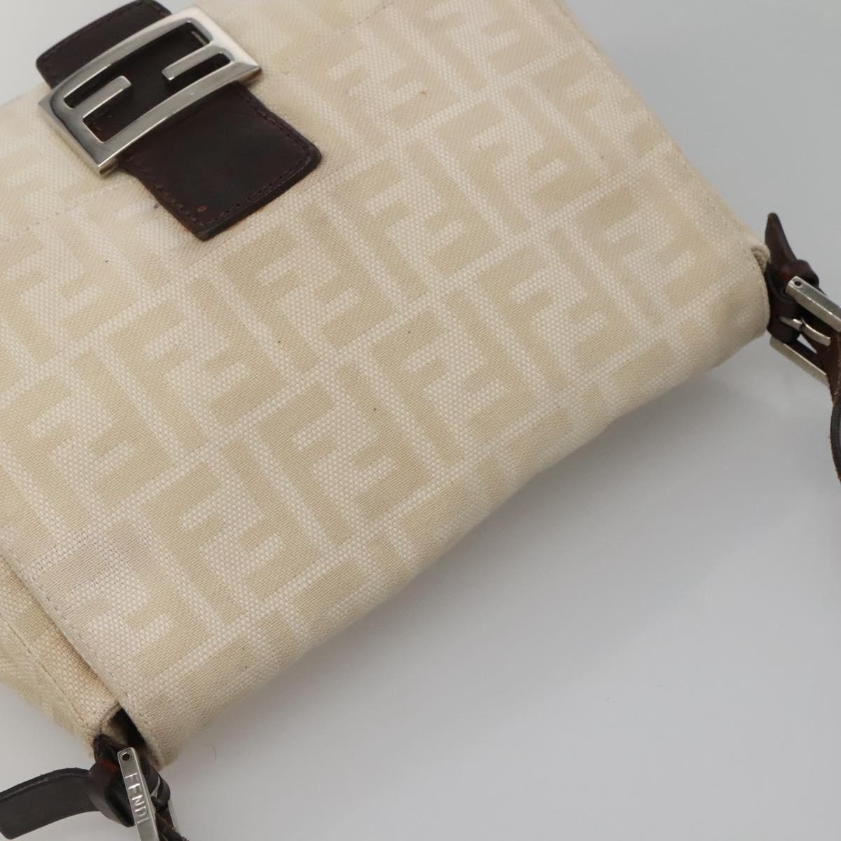 FENDI Zucca Canvas Mamma Baguette Shoulder Bag Beige Silver Auth 138371