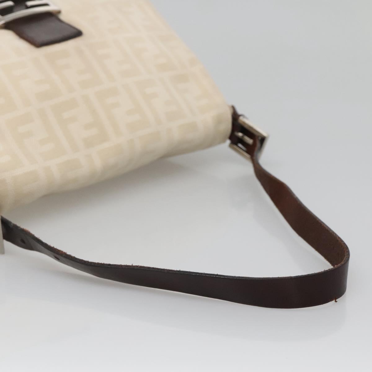 FENDI Zucca Canvas Mamma Baguette Shoulder Bag Beige Silver Auth 138371