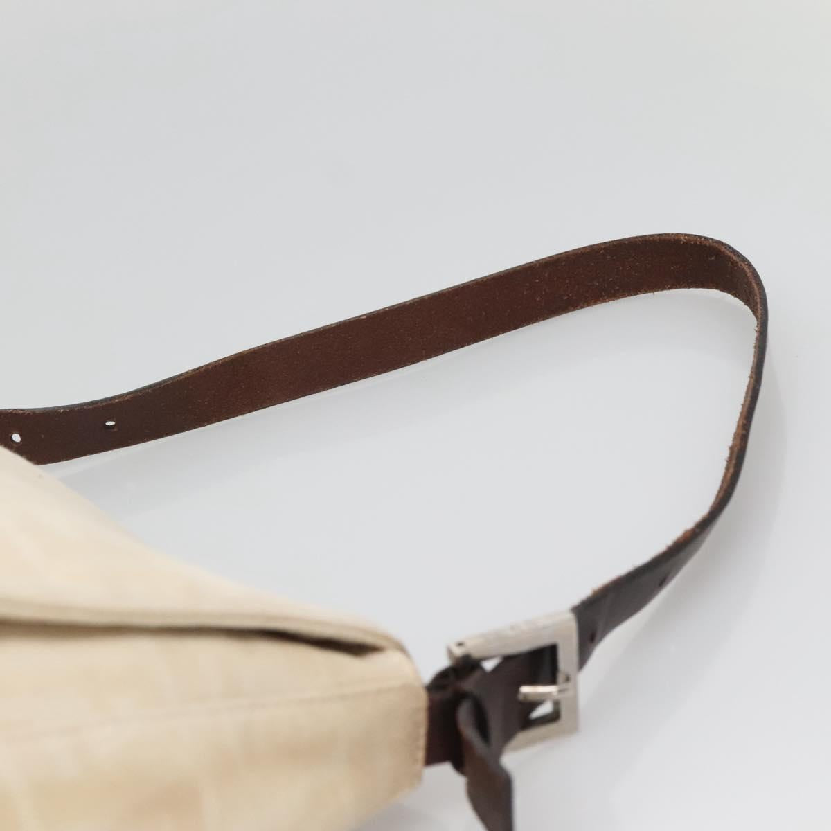 FENDI Zucca Canvas Mamma Baguette Shoulder Bag Beige Silver Auth 138371