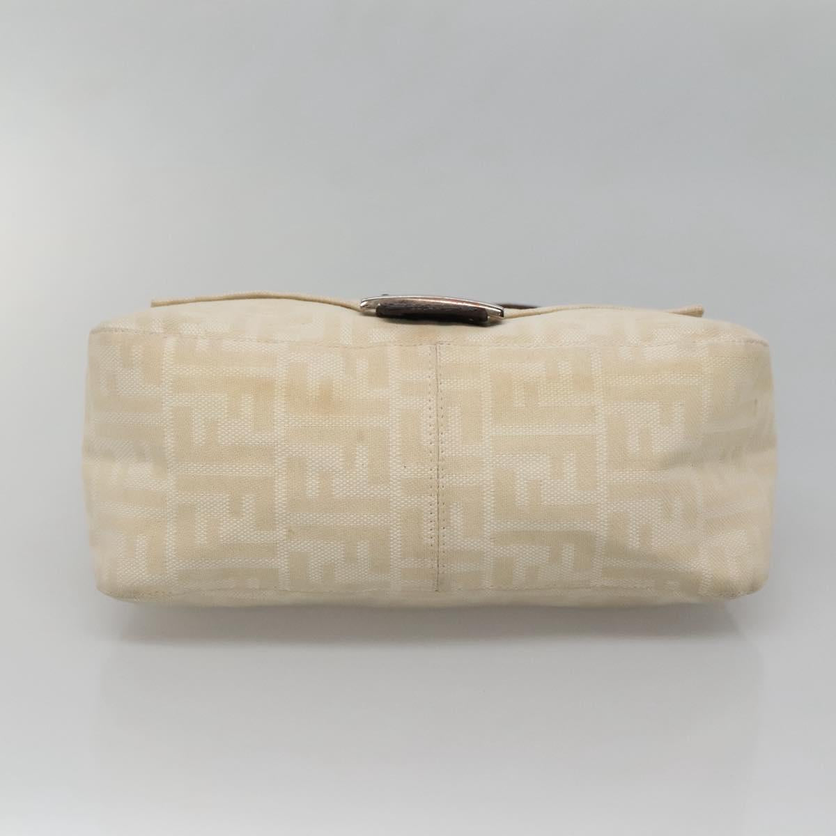 FENDI Zucca Canvas Mamma Baguette Shoulder Bag Beige Silver Auth 138371