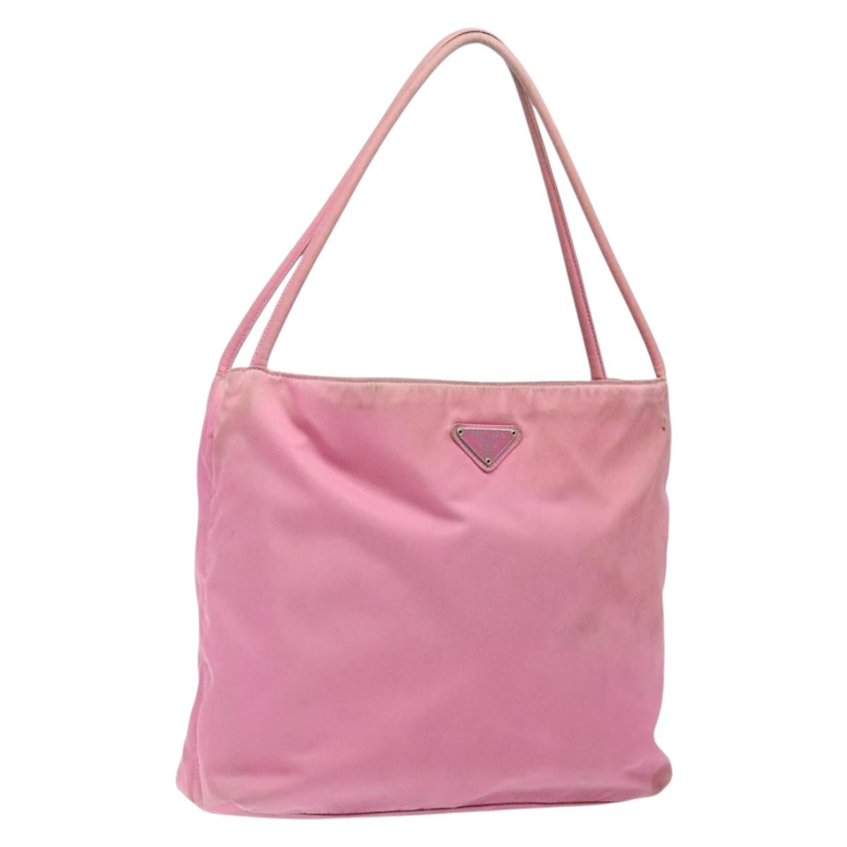 PRADA Tote Bag Nylon Pink Silver Auth 138372
