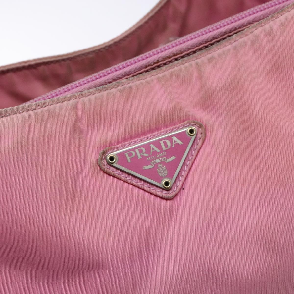 PRADA Tote Bag Nylon Pink Silver Auth 138372